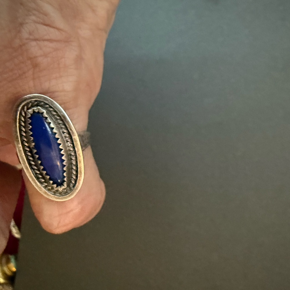 Silver Ring with Deep Blue Oval Stone